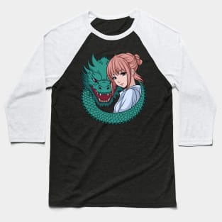 Anime Girl with Dragon Baseball T-Shirt